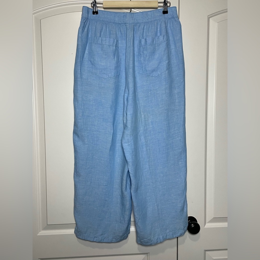 100% Linen Cynthia Rowley Wide Leg Crop Pants In Light Blue Sz XL - Picture 4 of 9